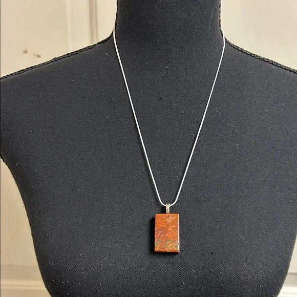 Necklace bloodstone gemstone 925 silver chain. Handmade, New in box - Picture 1 of 6